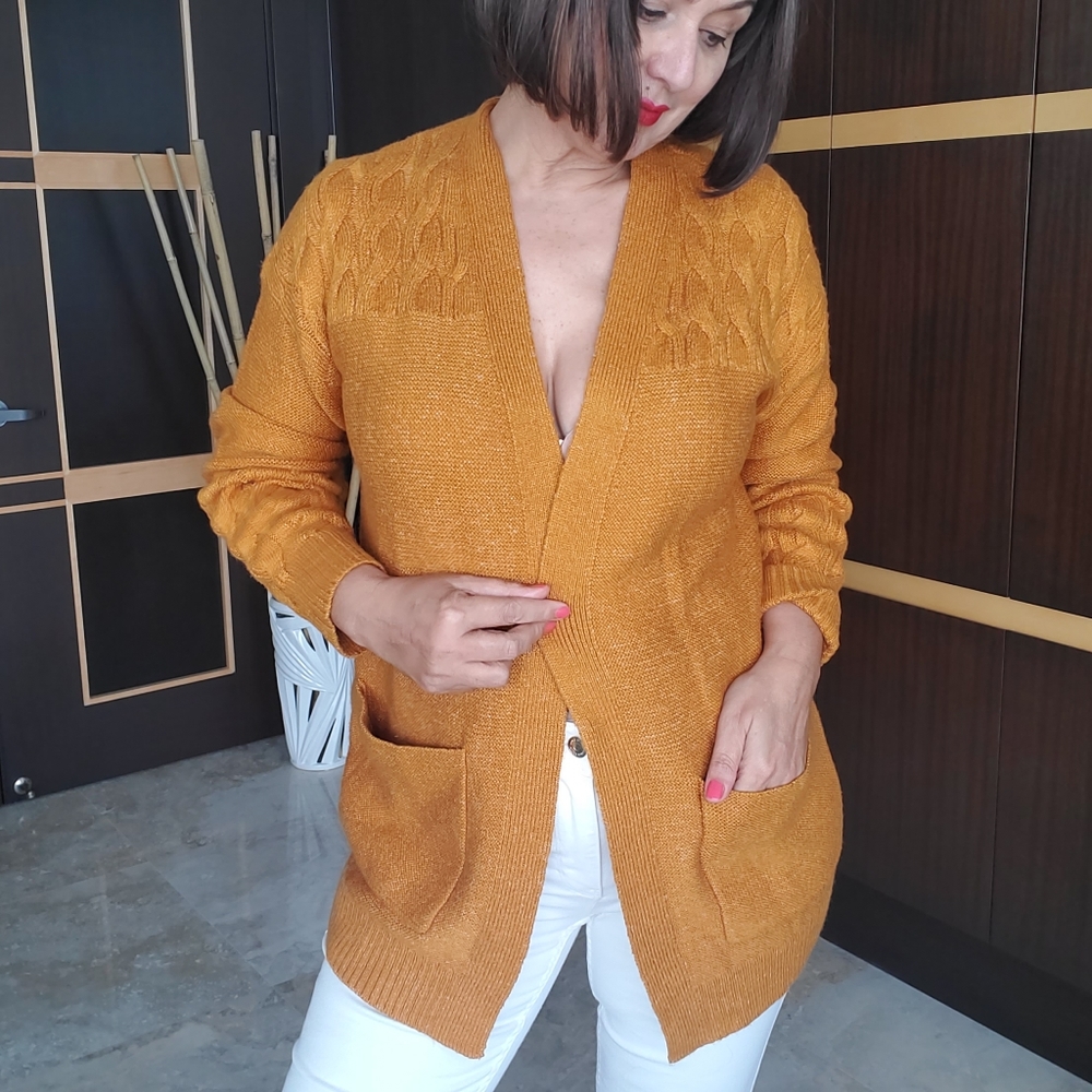 LUCKY BRAND COTTON BLEND KNITTED CARDIGAN, SIZE S/P OVERSIZED